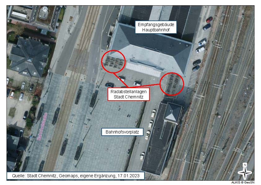 Lageplan, Platz vor dem Hauptbahnhof Chemnitz