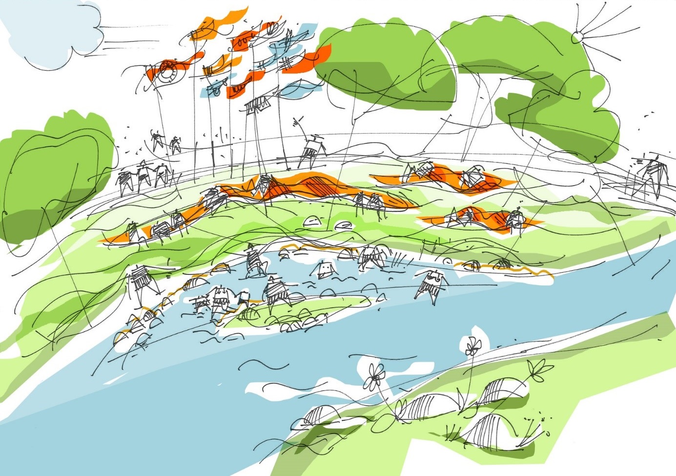 Skizze: So könnte die Fläche des ehemaligen Flussbades aussehen