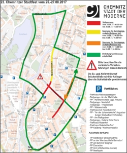 Übersichtsplan Verkehrseinschränkungen zum Chemnitzer Stadtfest 2017