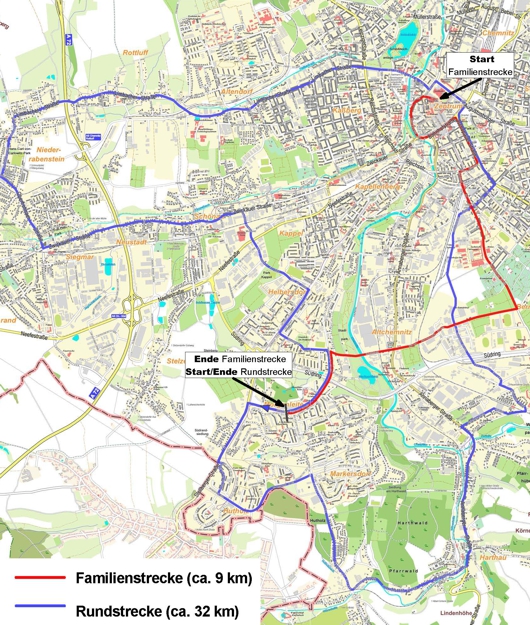 Streckenverlauf zum Chemnitzer Radtag 2017