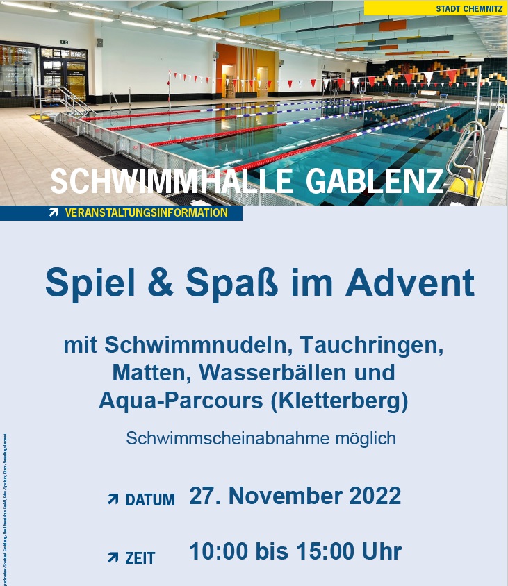 Spiel & Spaß im Advent am Sonntag, 27. November in der Schwimmhalle Gablenz