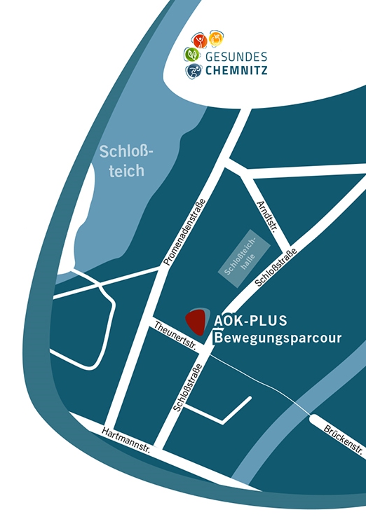 Lage AOK-PLUS Bewegungsparcour an der Ecke Theunertstraße/Schloßstraße