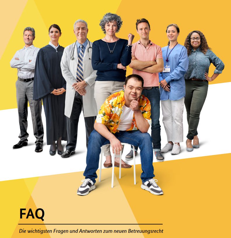 Titel der Broschüre "FAQ - Die wichtigsten Fragen und Antworten zum neuen Betreuungsrecht"
