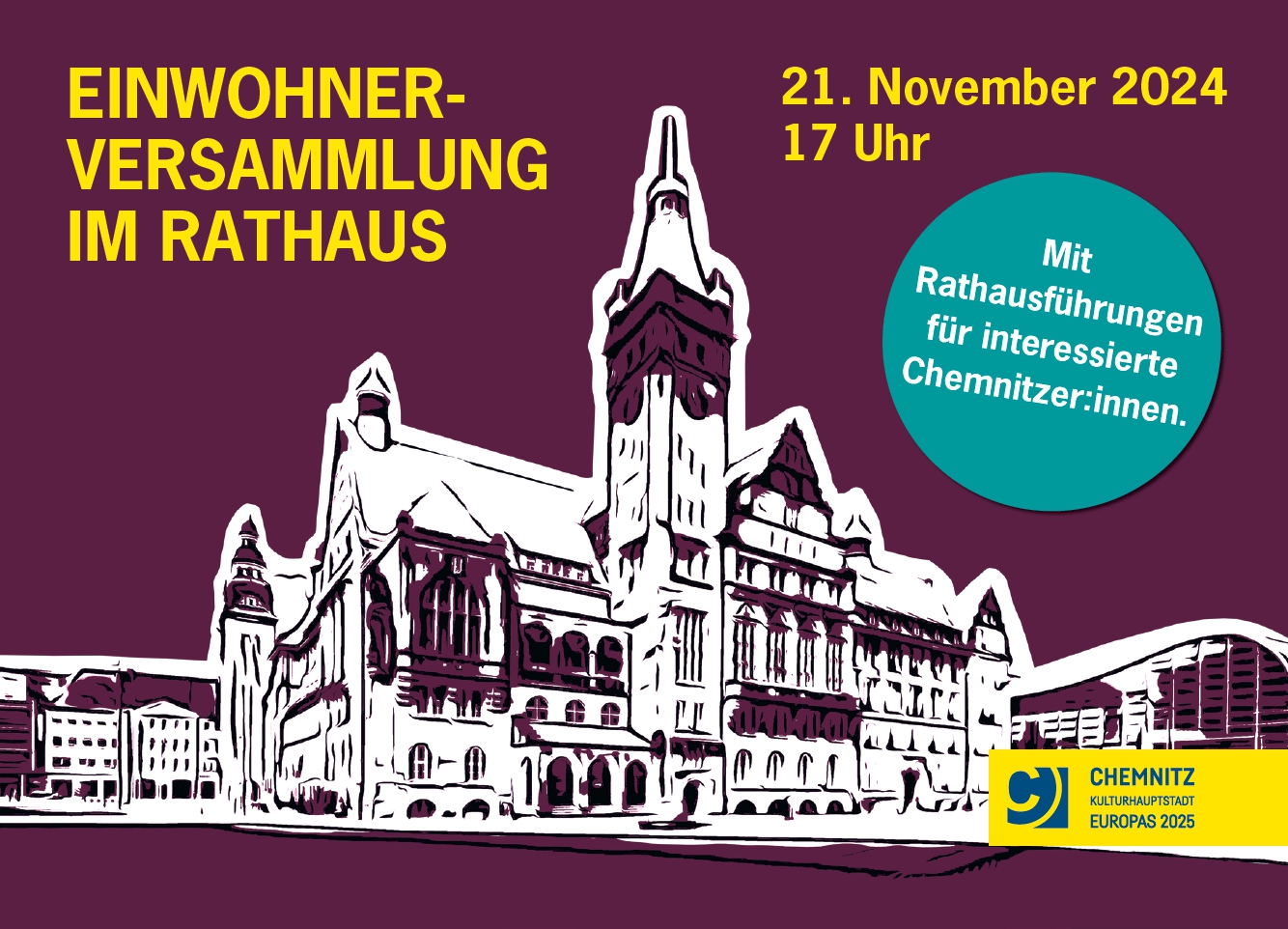 Plakat zur Einwohnerversammlung am 21. November 2024 im Rathaus.