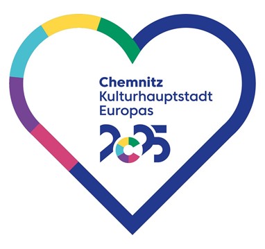 Chemnitz Logo mit einem Herz in den Farben der Kulturhauptstadt umrandet