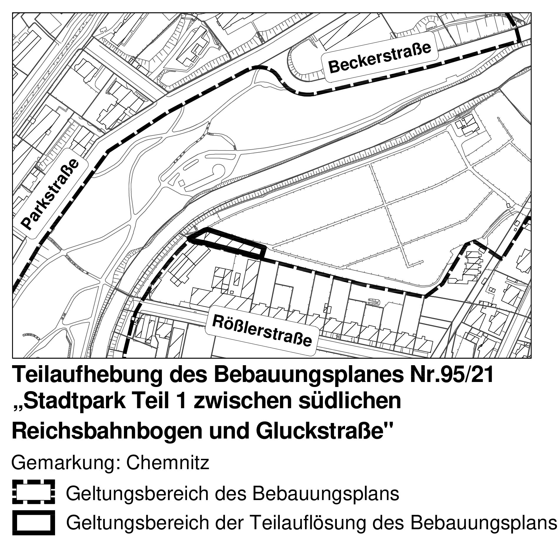 Teilaufhebung des Bebauungsplans Nr. 95/21 „Stadtpark Teil 1 zwischen südlichem Reichsbahnbogen und Gluckstraße“