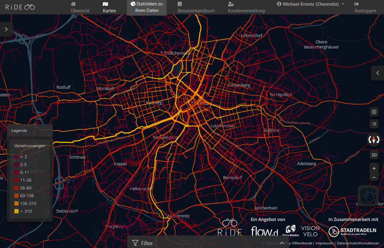 Auszug aus dem RiDE-Portal - Karte Verkehrsmengen