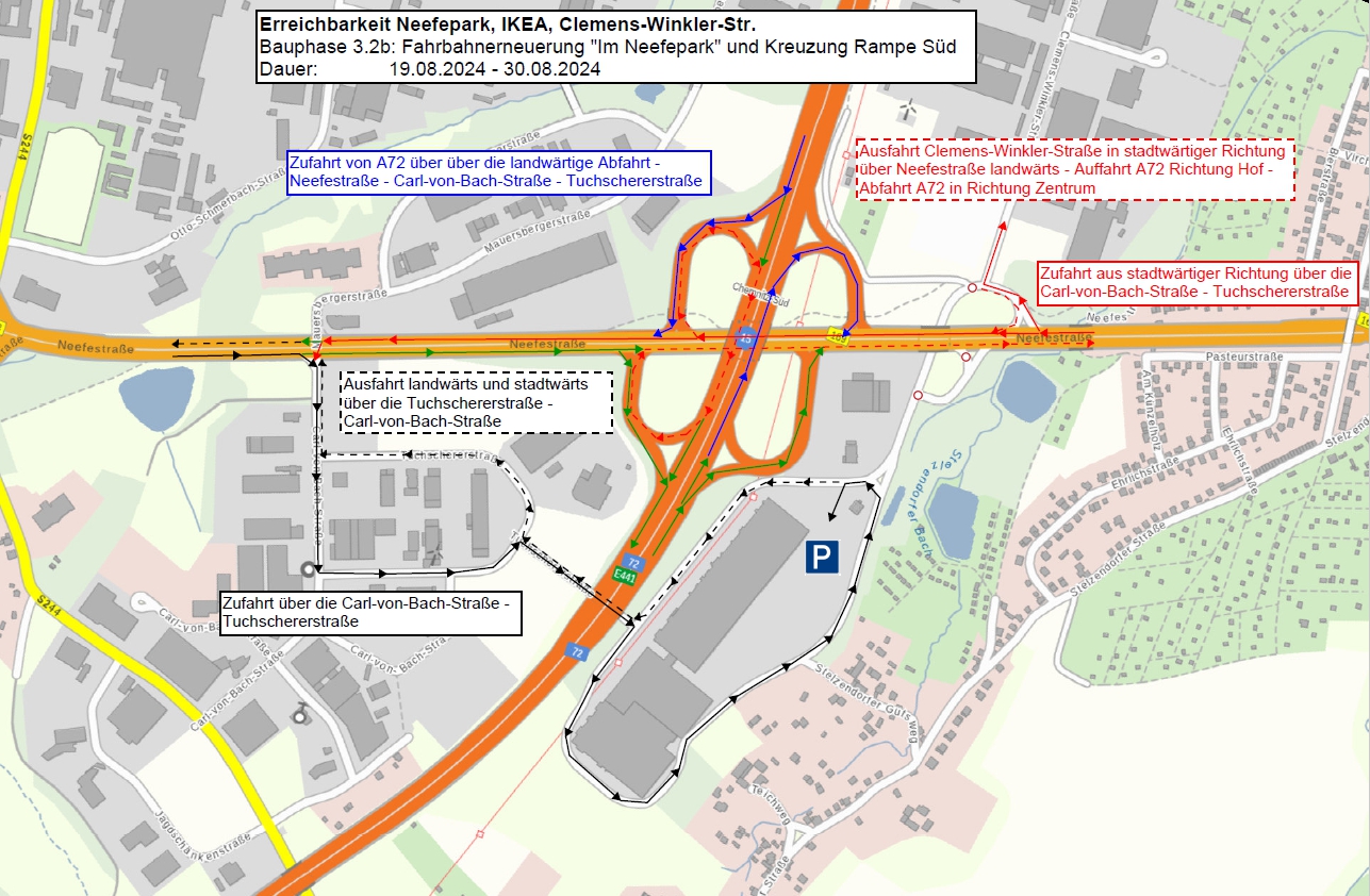 Bauphase 3.2b: Fahrbahnerneuerung "Im Neefepark" und Kreuzung Rampe Süd