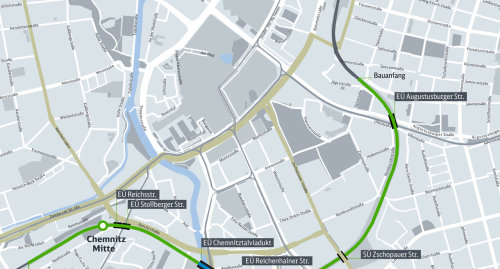 Karte zum Umbau des Chemnitzer Bahnbogens